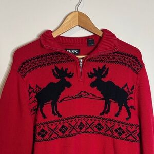 Chaps Quarter Zip Moose Sweater Ralph Lauren Large